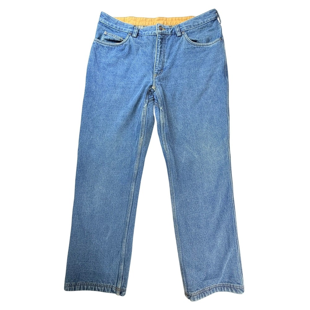 Duluth Trading Co Jeans Mens 38x32 Blue Flannel Lined Straight Leg Work Denim